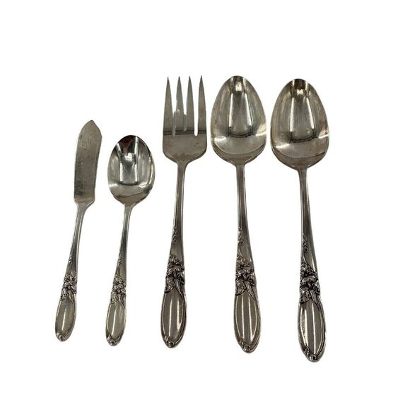 Oneida Community White Orchid Vintage Silverplate Hostess Set 5 - Picture 1 of 6